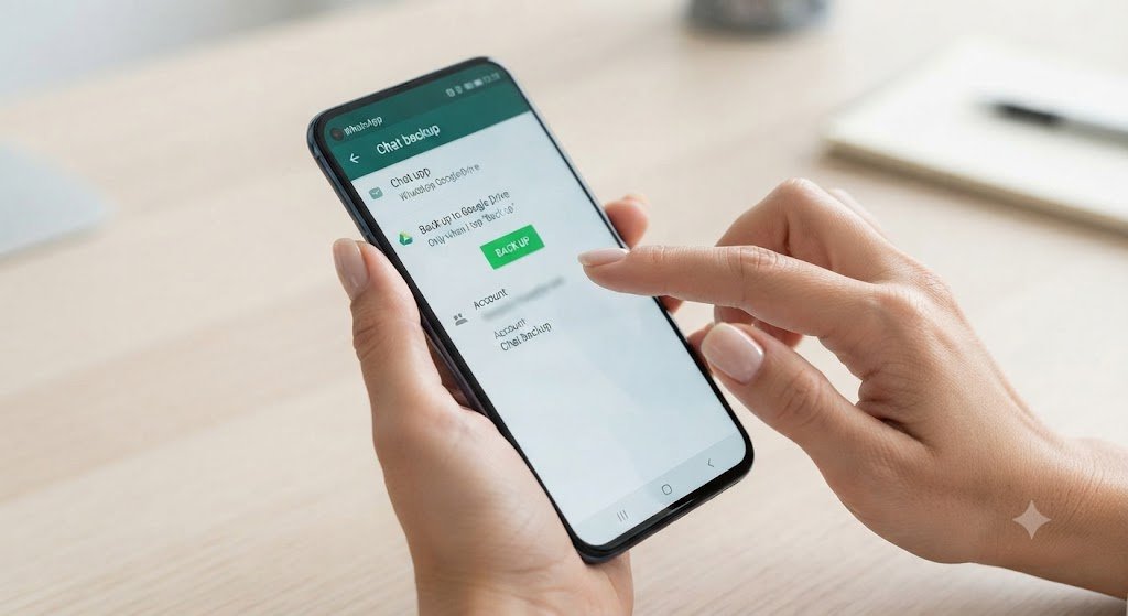 Pessoa ajustando as configurações de backup do WhatsApp no celular