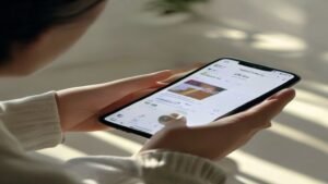Mãos segurando um smartphone visualizando uma foto no Instagram