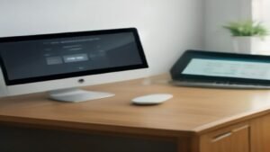 Gestor de compras analisando ofertas e pedidos corporativos em um laptop em um escritório moderno.