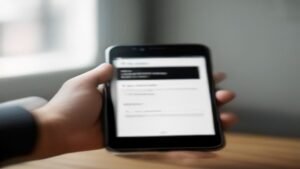 Pessoa segurando um smartphone que exibe um QR Code na tela para conexão Wi-Fi.