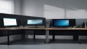 Comparação visual entre dois ambientes de trabalho representando a escolha entre diferentes ferramentas de inteligência artificial.