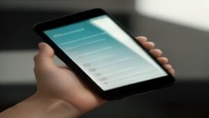 Smartphone com tela da Google Play Store travada no download