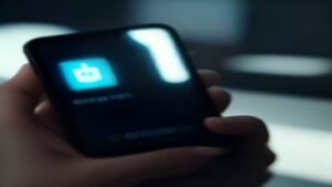 Smartphone moderno em escritório representando segurança digital e proteção de dados.