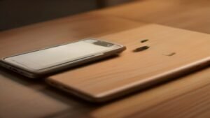 Smartphone Android e iPhone lado a lado sobre uma mesa de trabalho organizada para transferência de conversas.