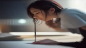 Designer utilizando tecnologia de ponta para criar imagens artísticas em um ambiente de escritório iluminado.
