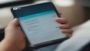 Pessoa segurando um smartphone moderno para realizar autenticação de aplicativo bancário.