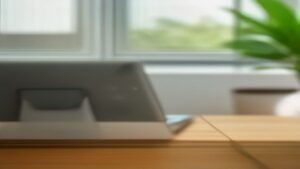 Smartphone Android moderno sendo segurado mostrando a interface de configurações de armazenamento em um ambiente de escritório limpo.