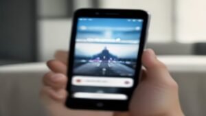 Pessoa segurando um smartphone moderno exibindo um vídeo no feed do Instagram.