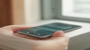 Pessoa usando um smartphone para verificar histórico de compras em aplicativo