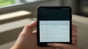 Pessoa utilizando um smartphone para acessar aplicativo de namoro no Facebook em ambiente iluminado.