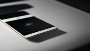 Pessoa segurando um smartphone moderno em um escritório limpo, representando a interface do Telegram