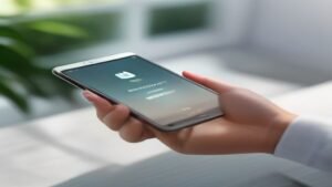 Pessoa segurando um smartphone e acessando as configurações de privacidade do WhatsApp.