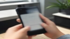 Pessoa segurando um smartphone com tela de erro de aplicativo bancário em casa.