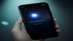 Smartphone Android exibindo um conceito de proteção por inteligência artificial contra golpes.